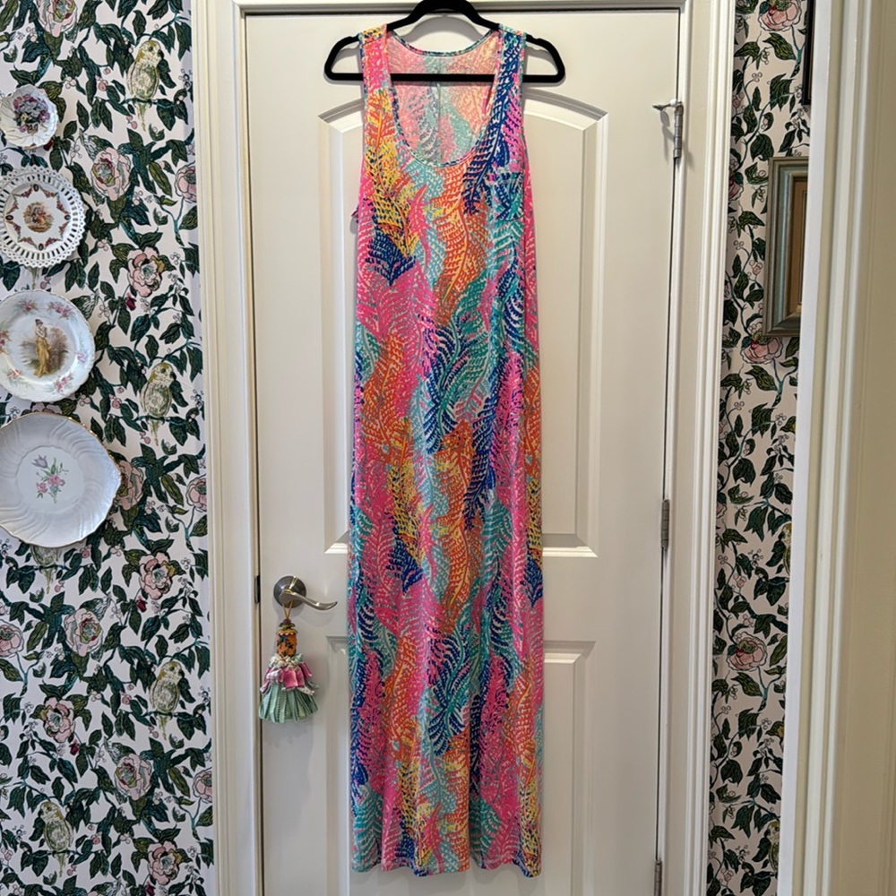 Lilly Pulitzer Betty Maxi Tank Dress Womens XL Pink Blue Electric Feel Sea